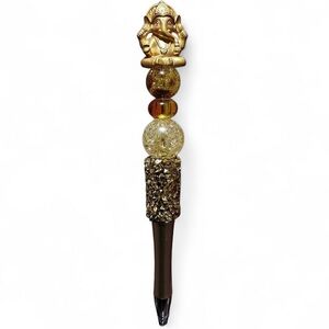 Lord Ganesha Hindu Beaded Ballpoint Twist Pen Gold